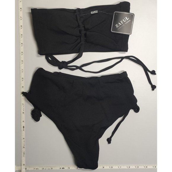 NWT ZAFUL Small Bandeau High Waist Black bikini set - Picture 2 of 7